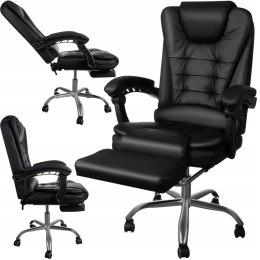 Fotel biurowy z podnóżkiem skóra eko - czarny